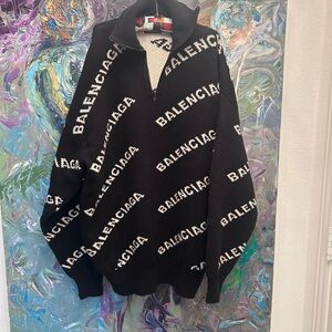 Balenciaga Black Knit Zip-Up Logo Sweater